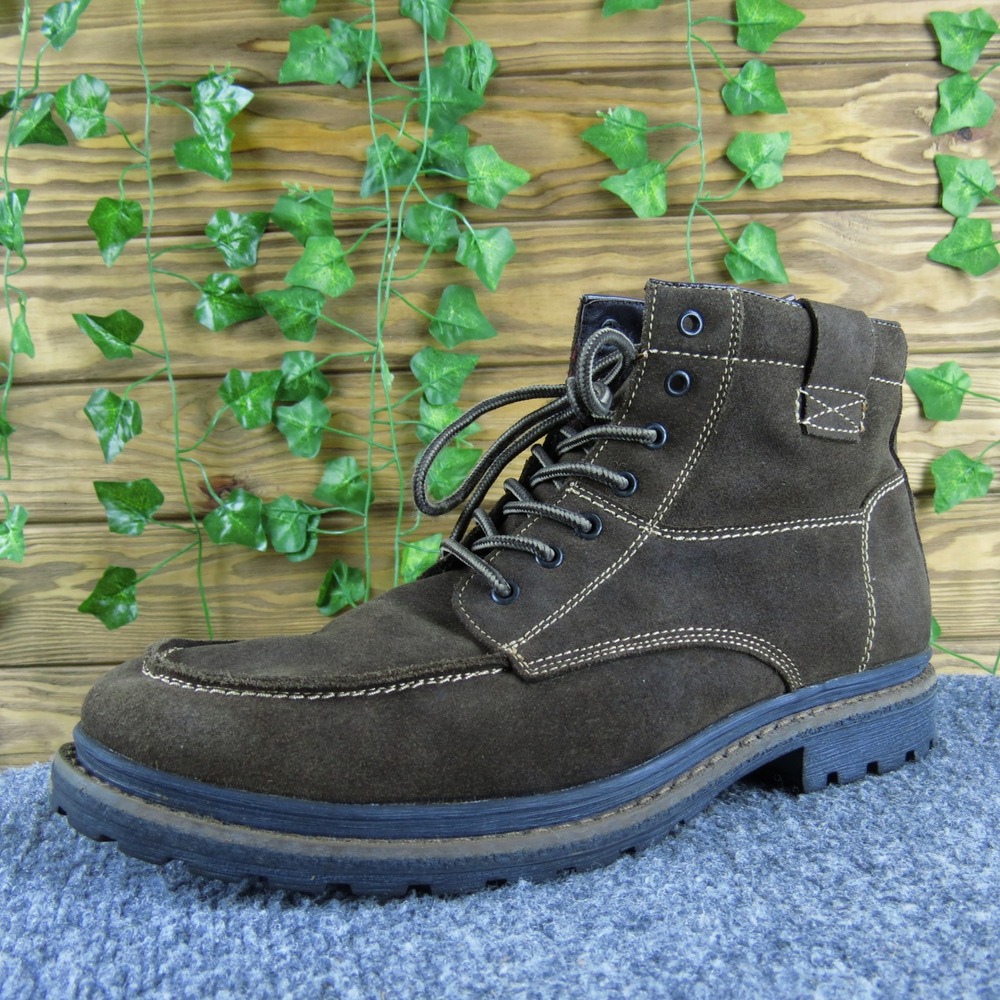 Robert Wayne Men 42 Brown Suede Lace Up Ankle Boots‎ Casual Rugged Moc Toe